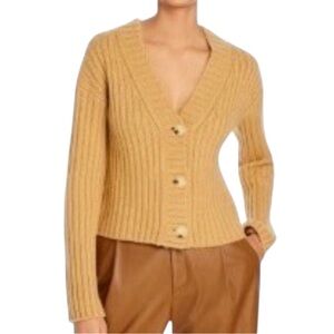 NWT Vince Chunky Ribbed Wool & Cashmere Button-Up Boyfriend Cardigan, Size L